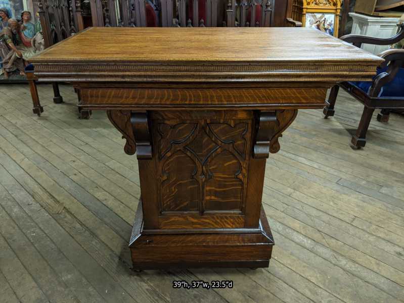 Gothic-Side-Chapel-Altar-Rich-Tiger-Oak-Wood