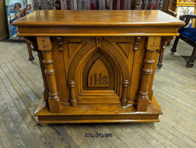 Vintage-Gothic-Wooden-Altar-with-IHS-Christogram-36h-x-47w